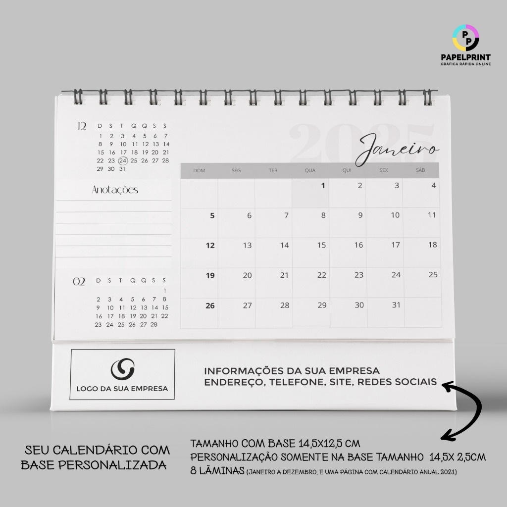 Calendário 2025  De Mesa Com Base Personalizada - 26 Und.