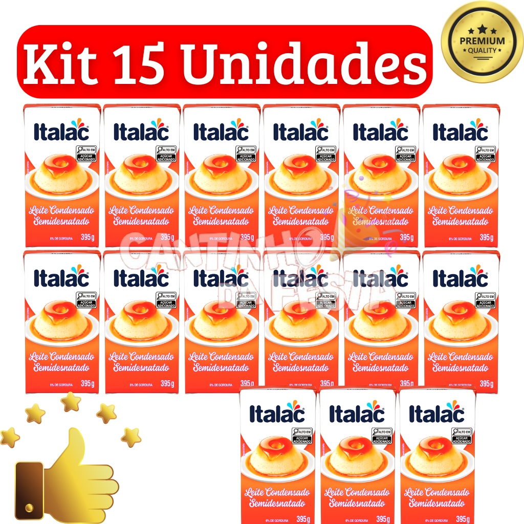 Kit 15 Unidades Leite Condensado ITALAC 395g Semidesnatado Para Doces, Sobremesas e Bolos