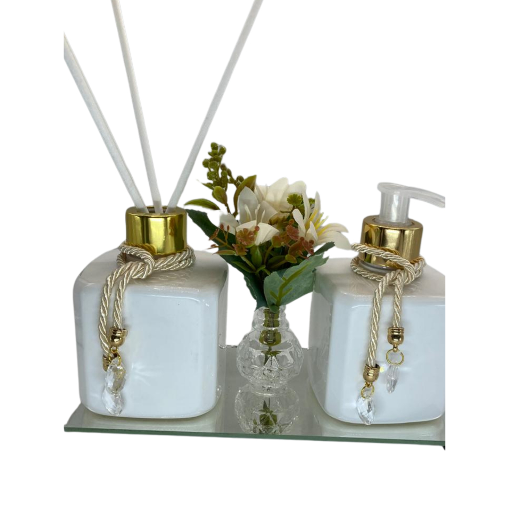 KIT Lavabo Luxo Pet (Plastico) Violeta com Vaso de Flores e Bandeja