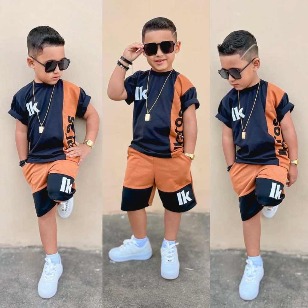 Conjunto infantil menino camiseta e bermuda roupas de criança moda verão lançamento Confortável