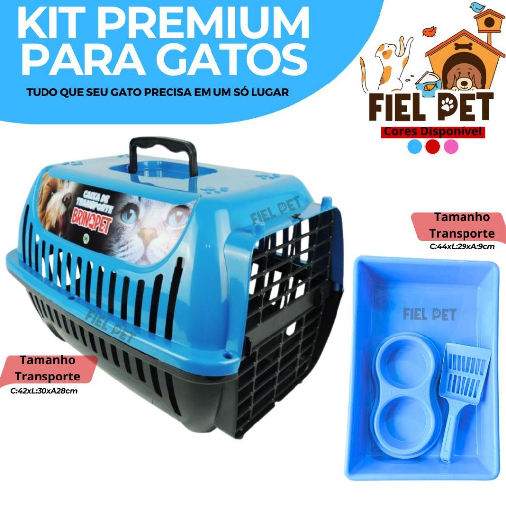 Kit Gato Caixa de Areia Comedouro e Pá / Transporte Brinq Pet N°01 em Oferta na Shopee