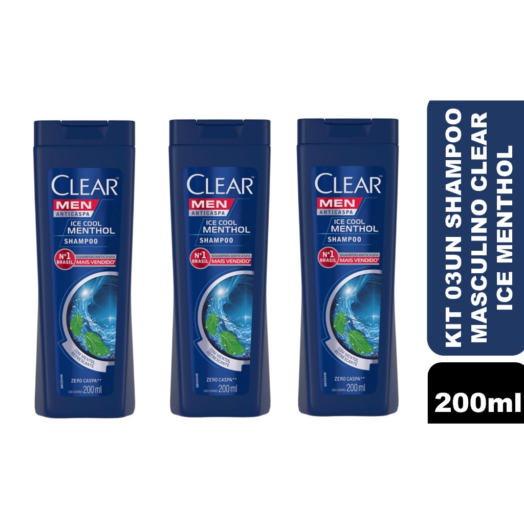 Kit com 03un Shampoo Anticaspa Clear Men Ice Cool Menthol 200ml em Oferta na Shopee