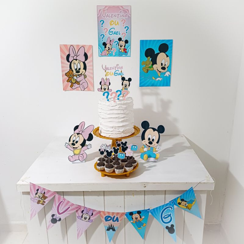 Kit Festa Chá Revelação Mickey e Minnie Baby Personalizado Só Um Bolinho Festa em Casa Aniversário Infantil adulto