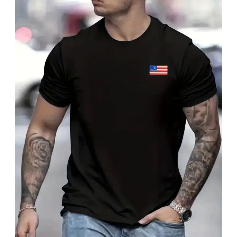 Camiseta Camisa Masculina Bandeira Americana Confortável Estilosa 100% Algodão em Oferta na Shopee