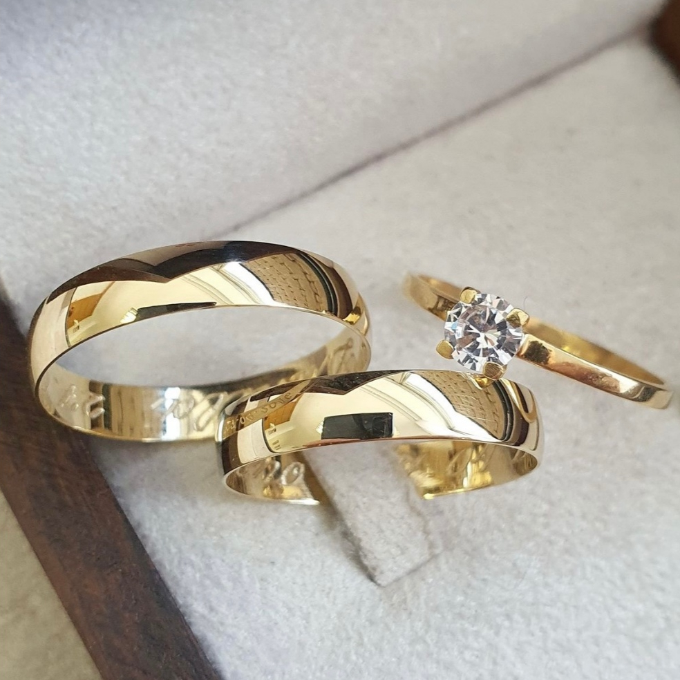 Par de Aliança Moeda Antiga Abaulada 4MM Casamento Noivado + Anel e Gravação em Oferta na Shopee