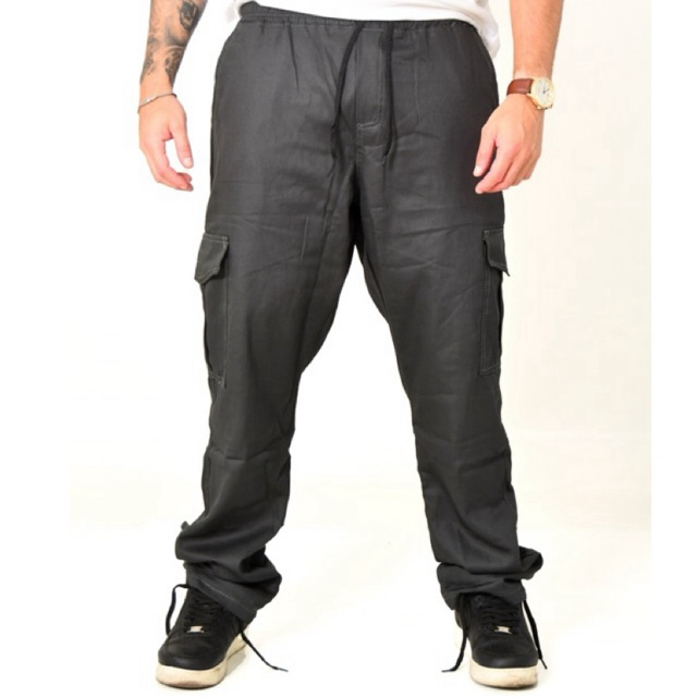 CALÇA CARGO CINZA ESCURO LARGA JEANS E SARJA 6 BOLSOS UNISSEX DO P AO GG