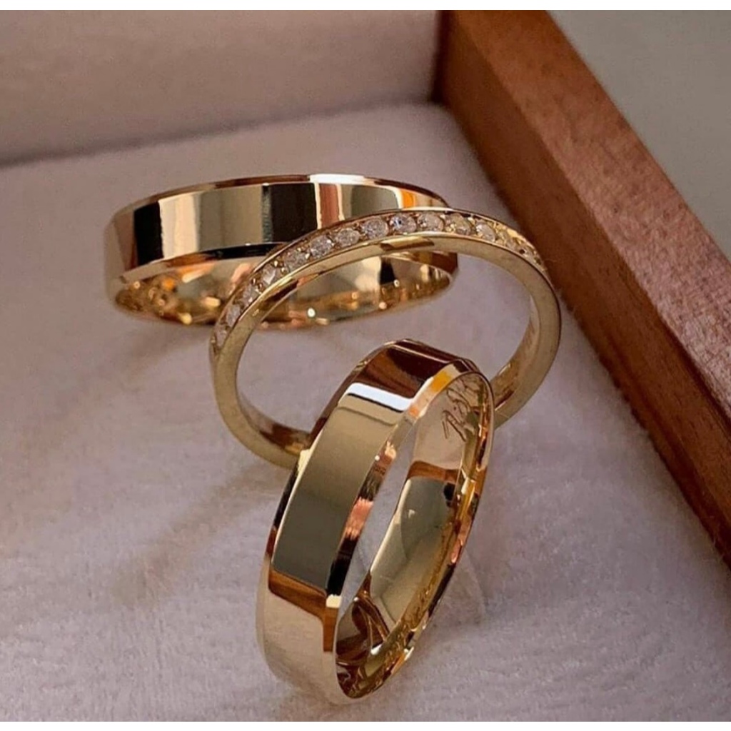 Par de Aliança Chanfrada 6MM Moeda Antiga Casamento Noivado + Anel e Gravação