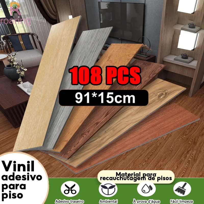 108PCS Piso Vinílico Autocolante Adesivo Madeira 91cm x 15cm