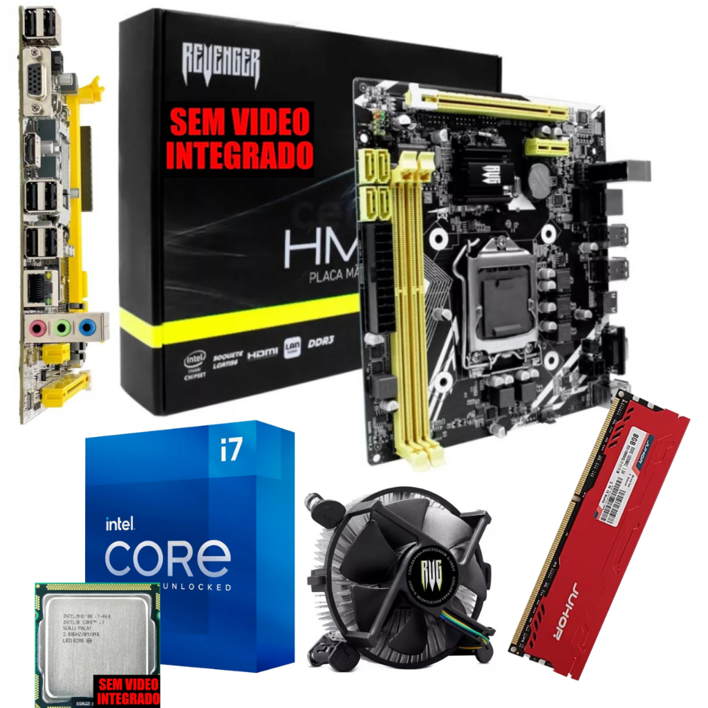 Kit Placa Mãe + Processador Core I7  + 8Gb Memoria Ram Com Dissipador De Calor + Cooler