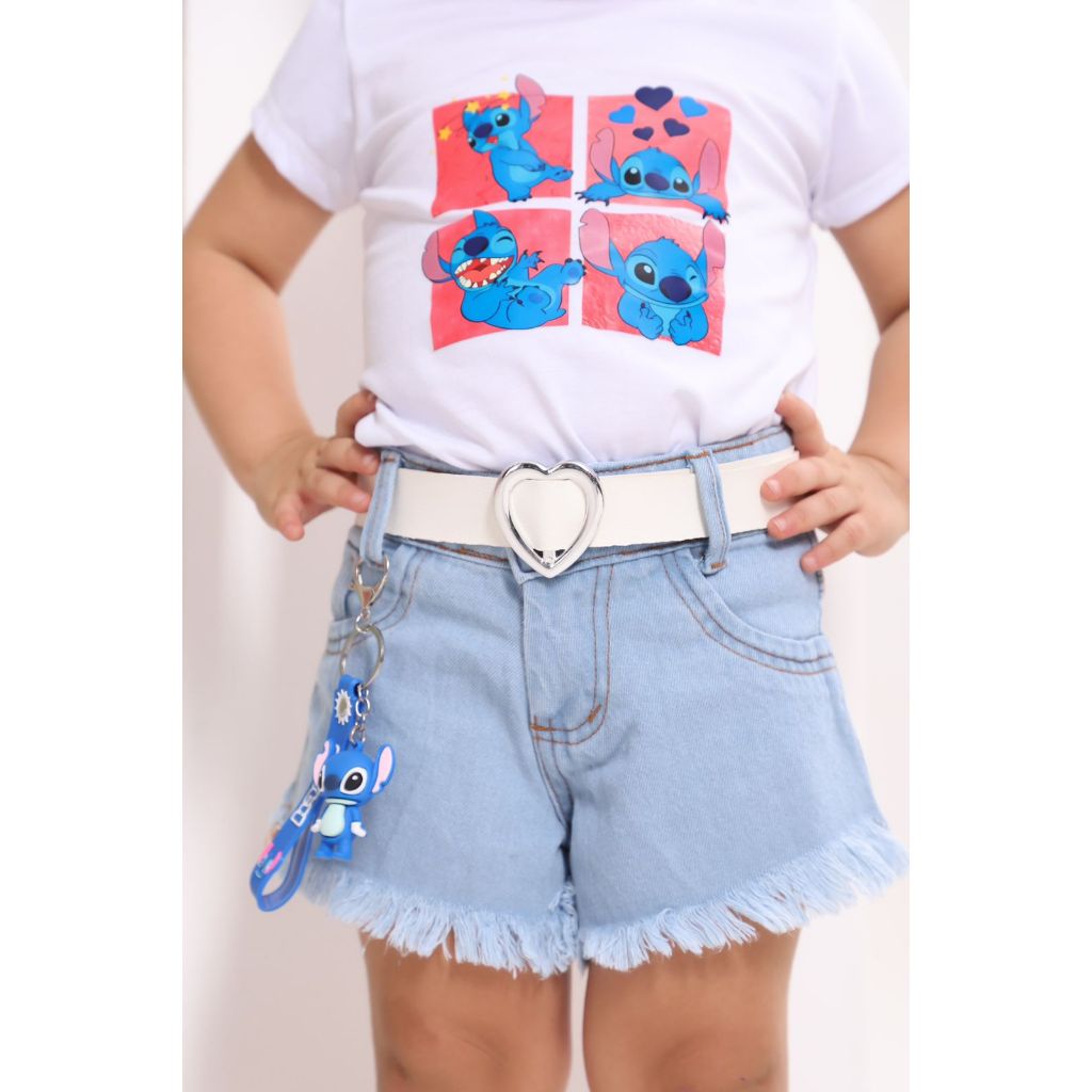 Shorts  jeans  feminino infantil menina Hot pants com cinto e bolsa  bloguerinha   2 ao 10