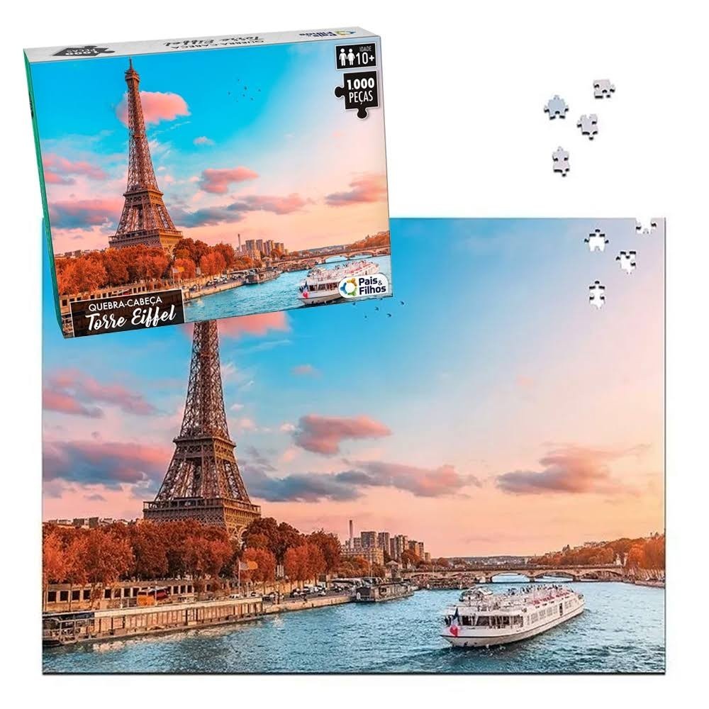 Detalhes do Quebra Cabeça 1000 Peças Premium Torre Eiffel  Pais e Filhos Puzzle Jogo de Montar