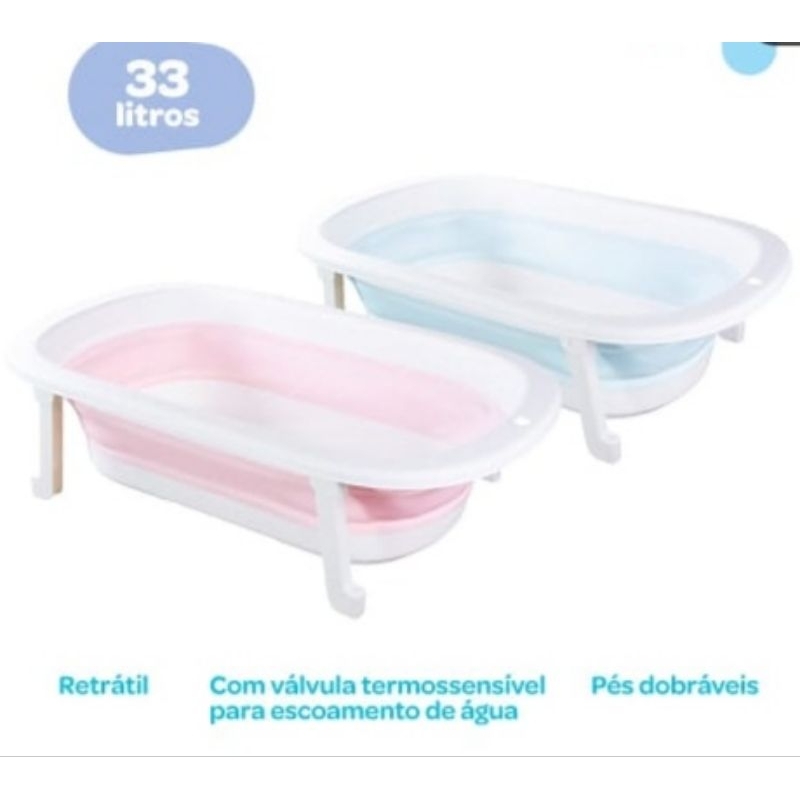 Banheira Retrátil/Dobrável para Bebê, Pimpolho 33L - Almofada - Redinha - Suporte. em Oferta na Shopee