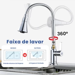 Torneira Flexível de Cozinha Gourmet Mesa Bancada de água fria 2 Jatos 1/4 de Volta de Metal KGOLD