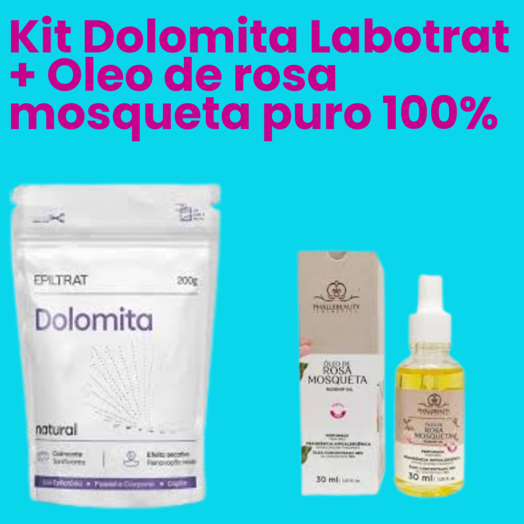 Kit Clareamento  Dolomita PURA Cosmética Epiltrat  - Labotrat + Oleo de rosa mosqueta puro 100% -  Phallebeauty