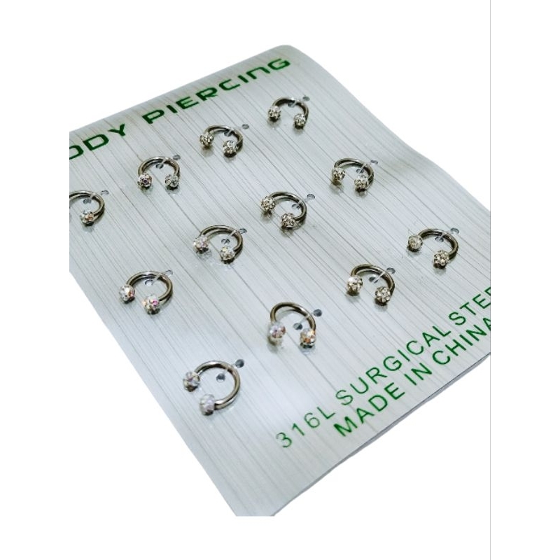 piercing ferradura 8mm mini strass cristal e furta cor kit 12 unidades de rosquear