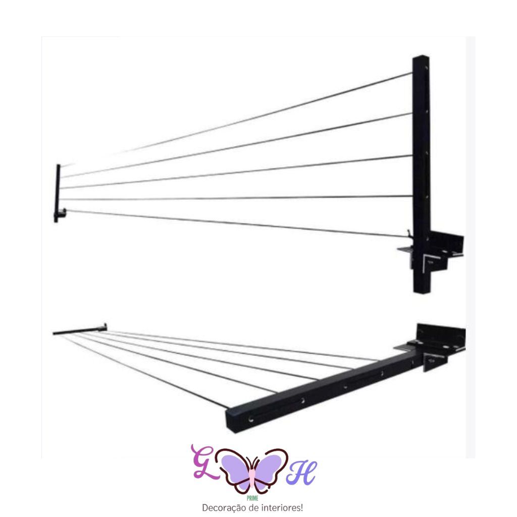 Varal de Parede Dobrável - Retrátil em Aço com Cabos Encapados Resistente e Prático