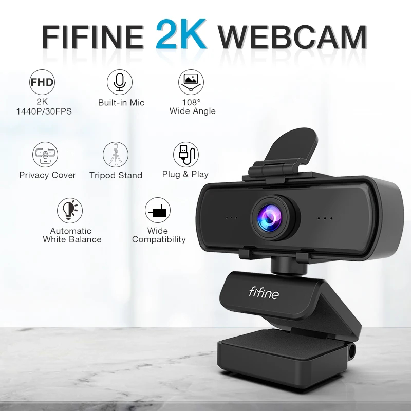 Webcam Fifine K420 Usb Hd 1440p 30fps 2k C Microfone E Tripé