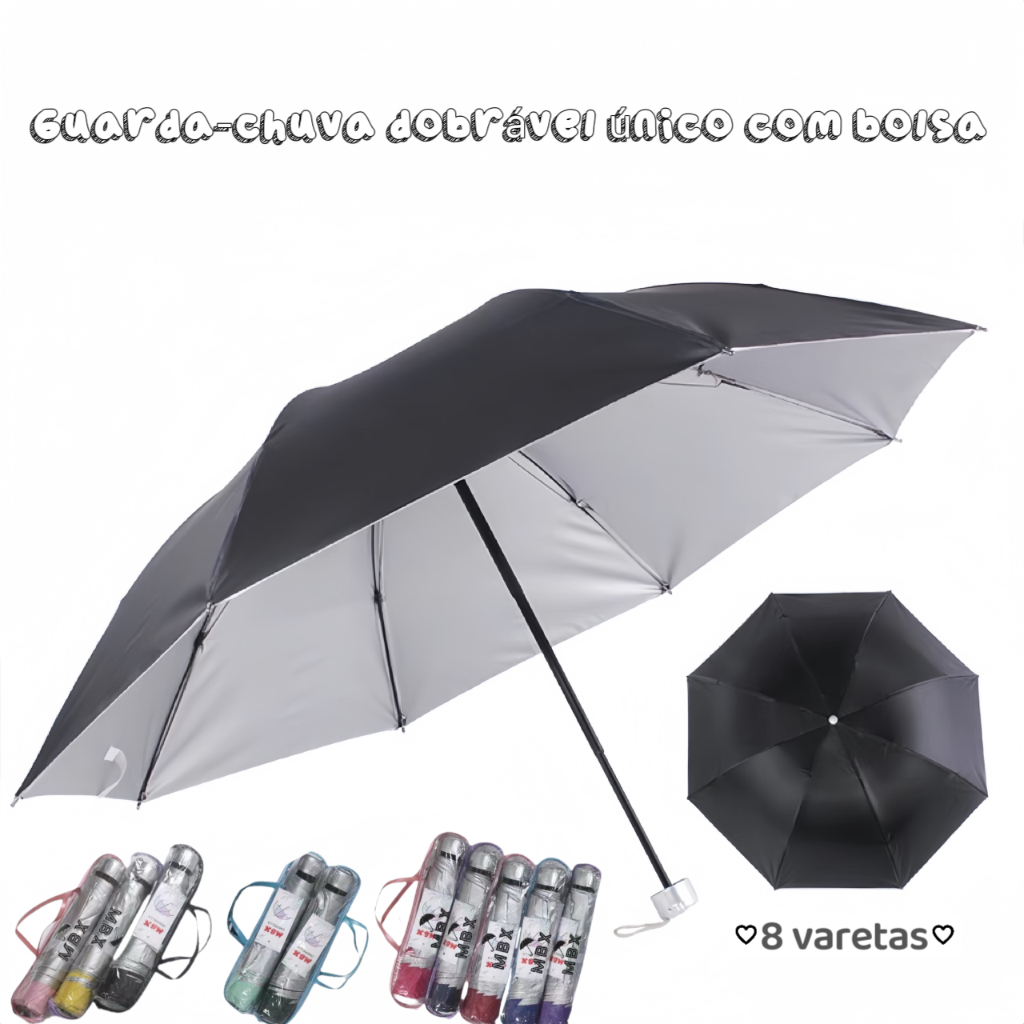 KIT 1/2 Guarda Chuva Sombrinha Cabe Na Bolsa Com Proteção Solar Uv Contra Vento cor lisa