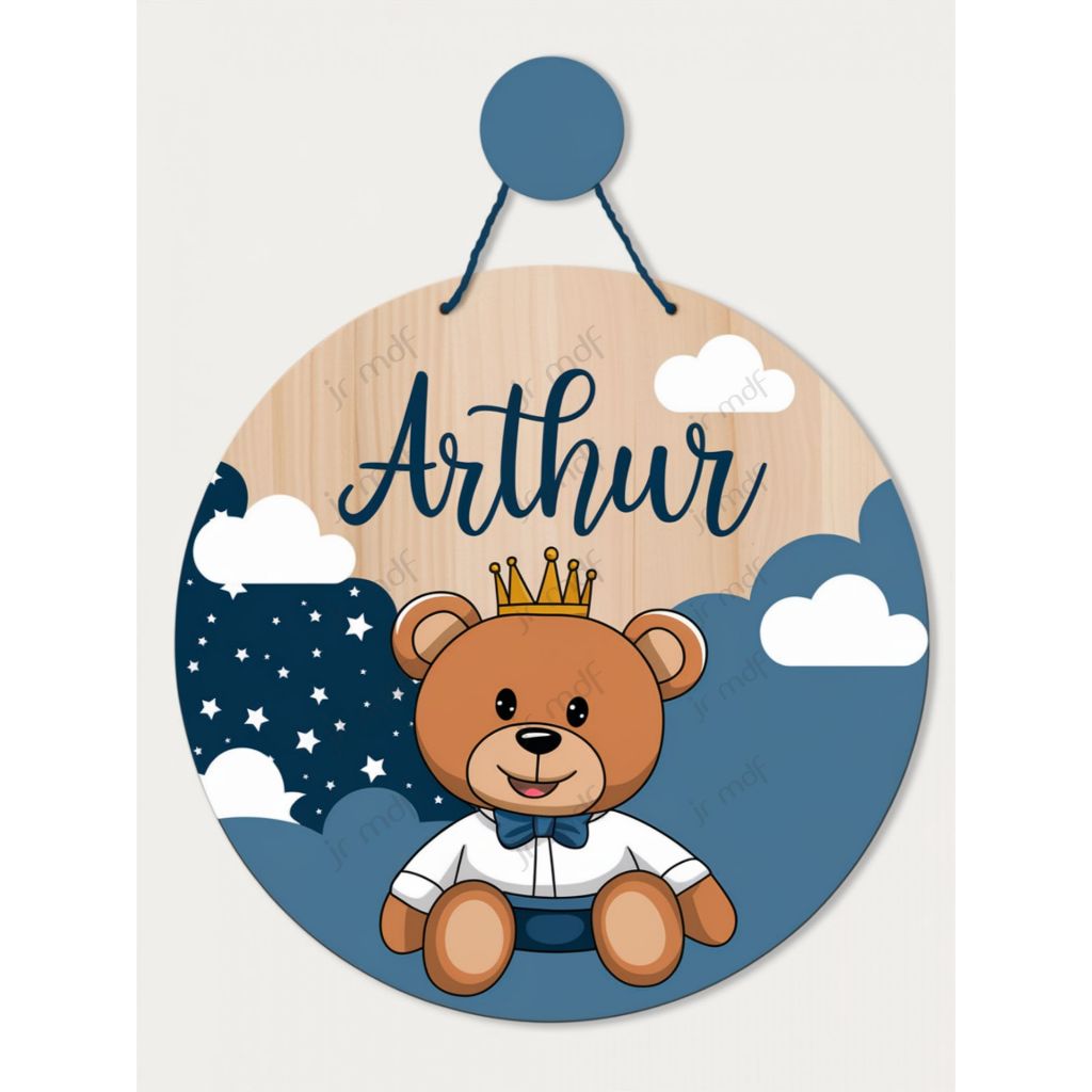 Enfeite Porta Maternidade Ursinho Principe Menino Quadro Decorativo Infantil Nome Personalizado 25cm
