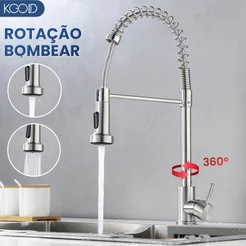 Torneira Cozinha Gourmet Monocomando Com Spray Extensor 304 Inox (Bancada) KGOLD