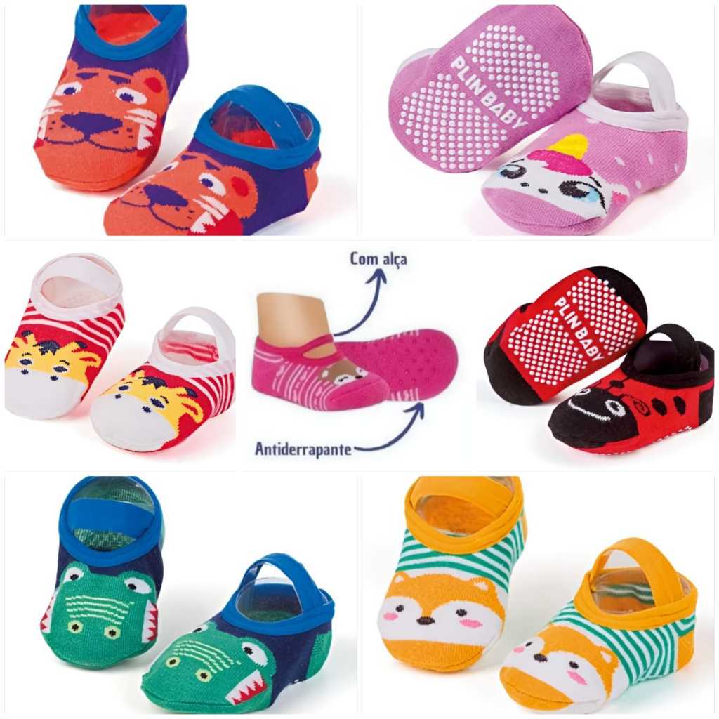 Kit 3 Pares De Meias Sapatilha Antiderrapante Menina E Menino Em Algodão Presente Para Bebê Meias De Verão Estampas