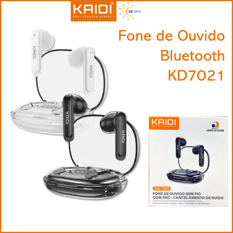 Fone de Ouvido Sem fio Bluetooth V5.4 TWS ENC Cancelamento de Ruído Kaidi KD-7021