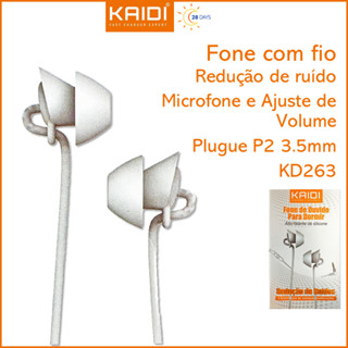 Fone de ouvido com fio intra auricular para P2 Microfone e Ajuste de volume KAIDI KD-263 em Oferta na Shopee