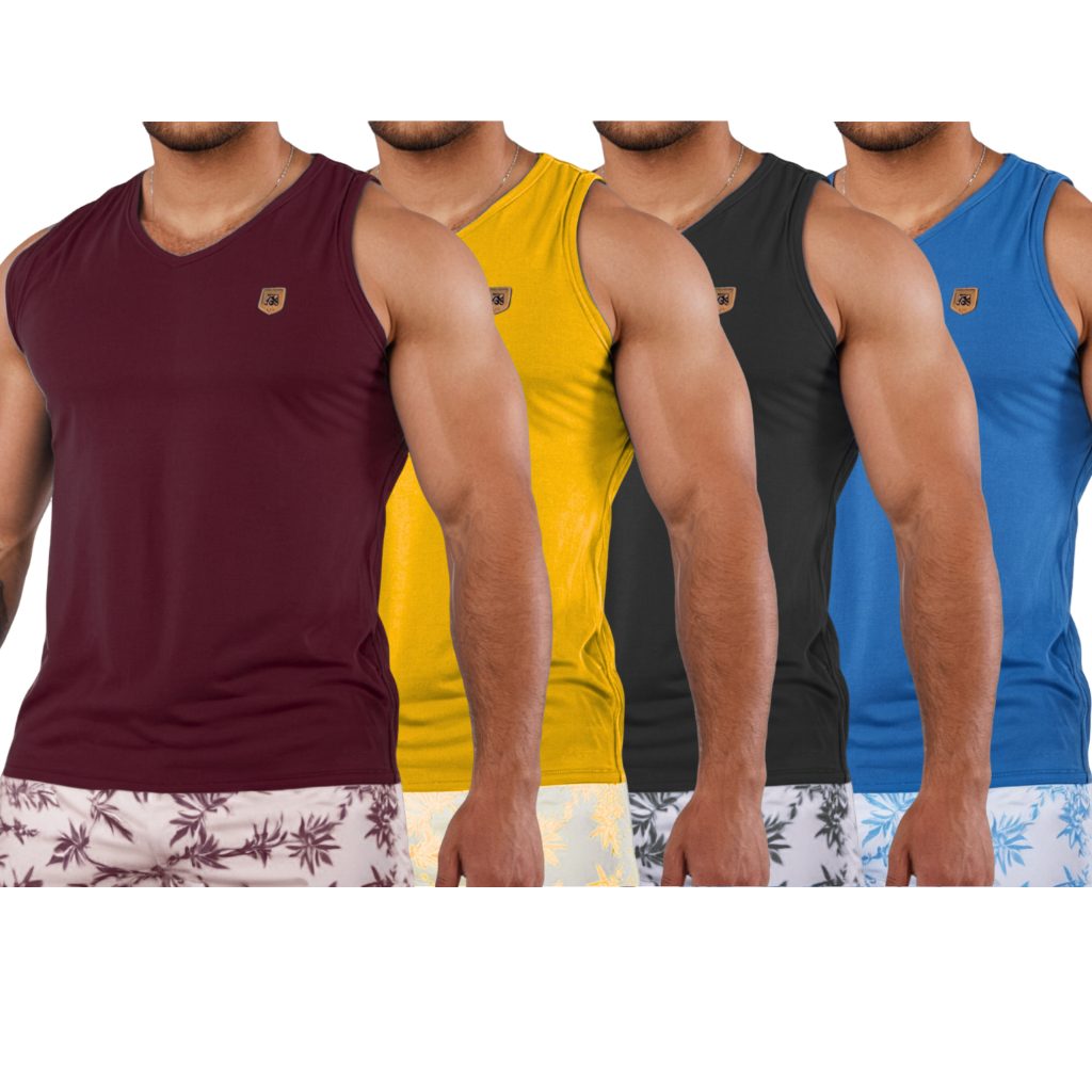 Kit 4 Camiseta Regata Masculina 100% Algodao Premium 30.1 Penteada  Moda casual Fitness academia verao
