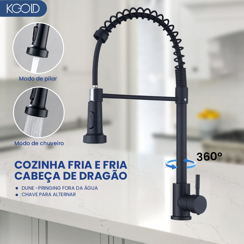 Torneira Cozinha Gourmet de Bancada Monocomando Preta Com Spray Flexível Misturador, Torneira Rotação 360° em Oferta na Shopee
