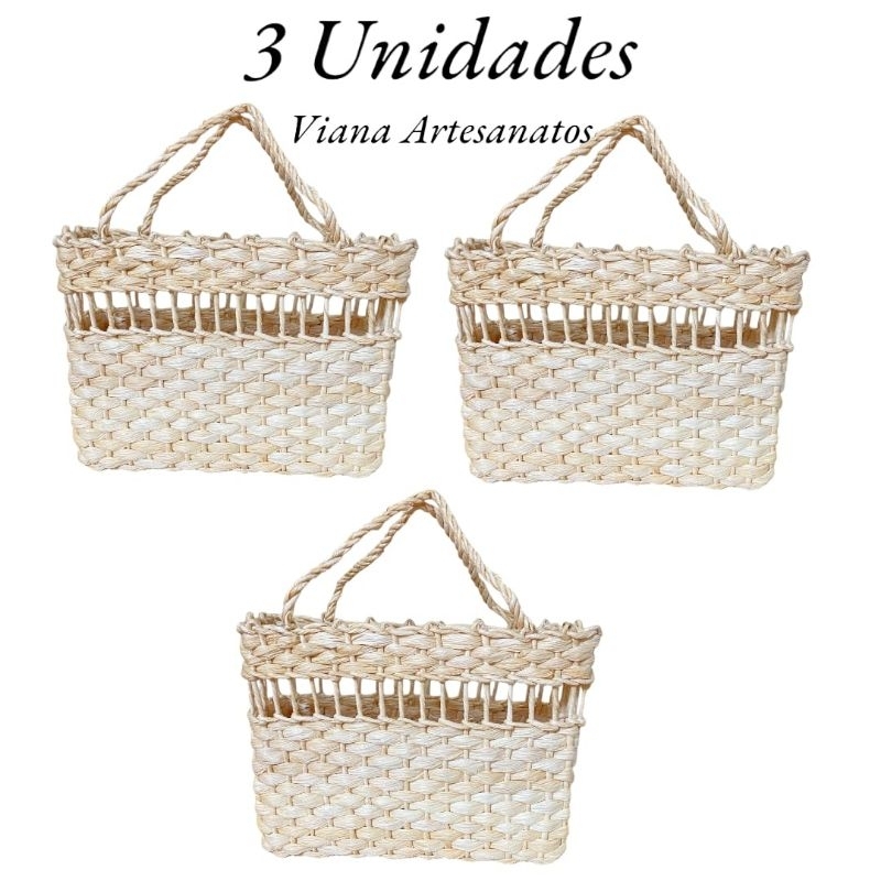 Bolsa feira/ Praia Palha N2 ( kit com 3)26x20x10 em Oferta na Shopee