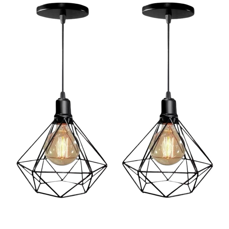 Kit 2 Pendente Diamante Luminária Retro Preto Cabo1M em Oferta na Shopee