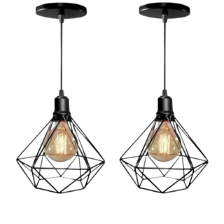 Kit 2 Pendente Diamante Luminária Retro Preto Cabo1M em Oferta na Shopee