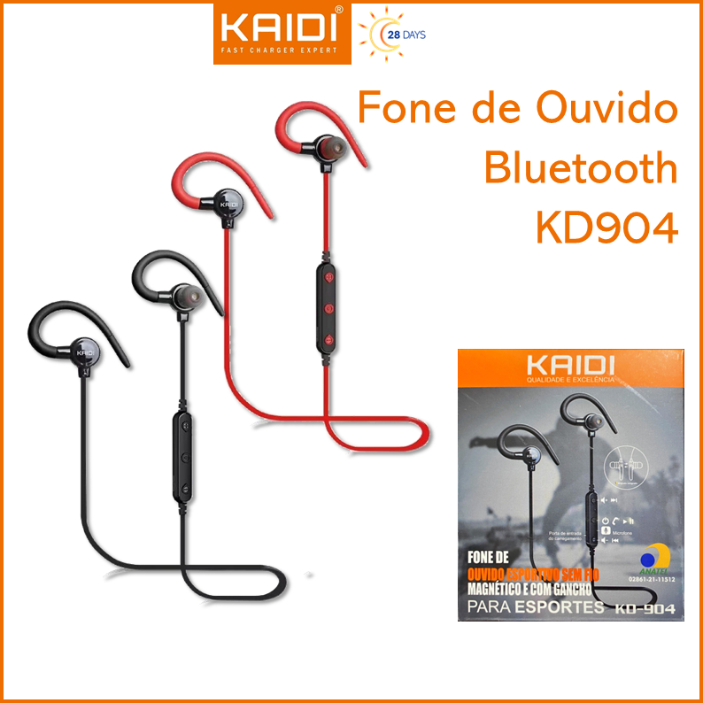 Fone de Ouvido Sem fio Bluetooth TWS Esportivo Magnético e com Gancho Kaidi KD-904 em Oferta na Shopee