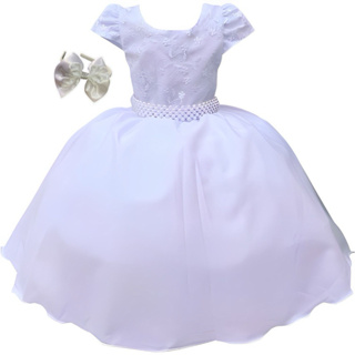 Vestido Infantil Juvenil Daminha Batizado Comunhao Formatura Ano Novo Com Tiara. em Oferta na Shopee