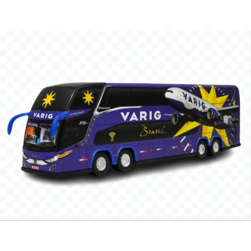 Brinquedo em miniatura de ônibus empresa aviação Varig Brasil linhas aéreas lançamento colecionável 30 centímetros.