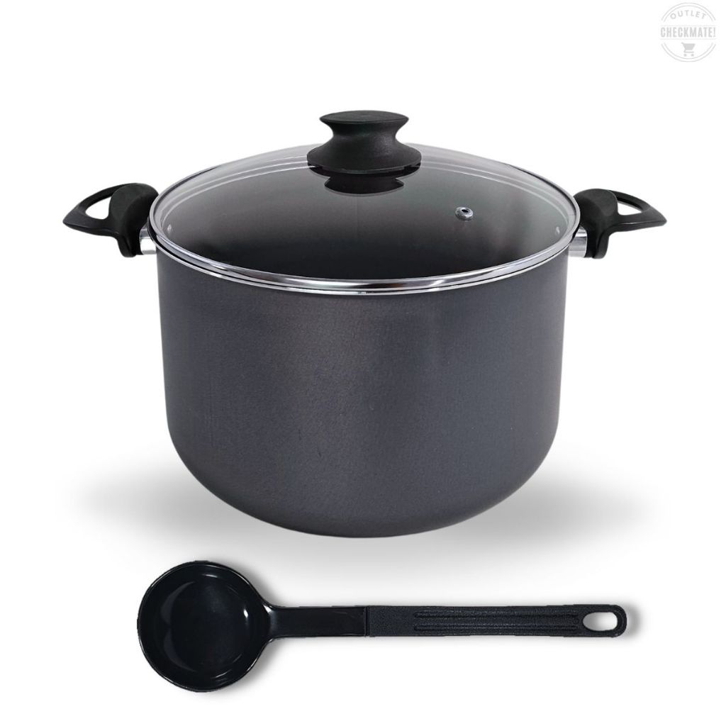 Caldeirão 22 cm GRANDE Com Tampa de Vidro Antiaderente Com 5 Camadas De Teflon Cor Preto Grafite