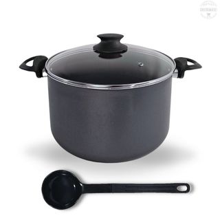 Caldeirão 22 cm GRANDE Com Tampa de Vidro Antiaderente Com 5 Camadas De Teflon Cor Preto Grafite