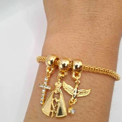 Pulseira Folheada a Ouro Pingente Nossa Senhora Aparecida