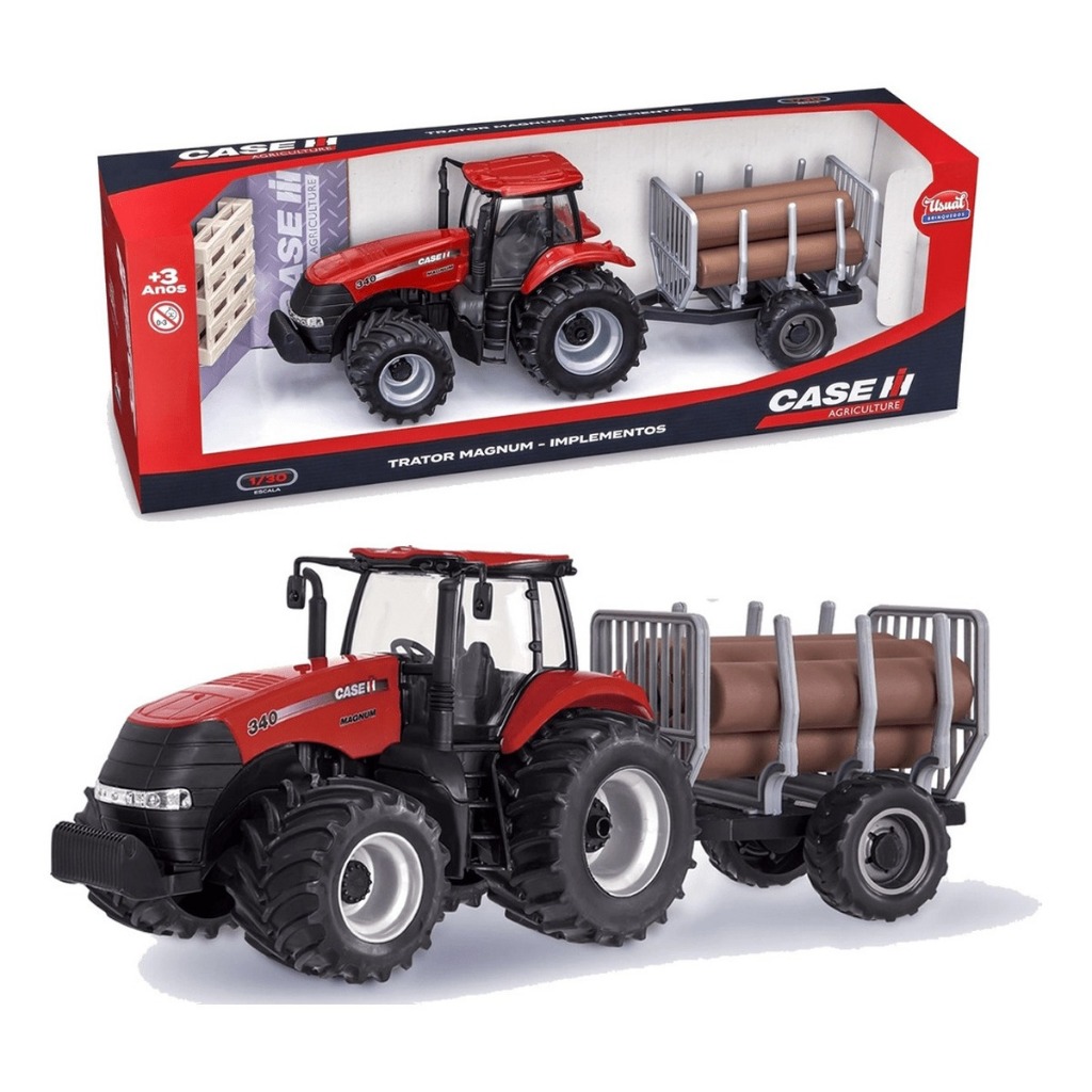 TRATOR CASE MAGNUM COM CARRETINHA TORA – USUAL BRINQUEDOS – REF. 488