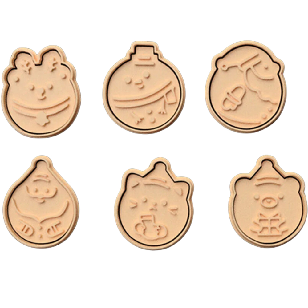 Cortador de Biscoito com Carimbo - Kit Natal 6 Papai Noel, Boneco de Neve, Urso