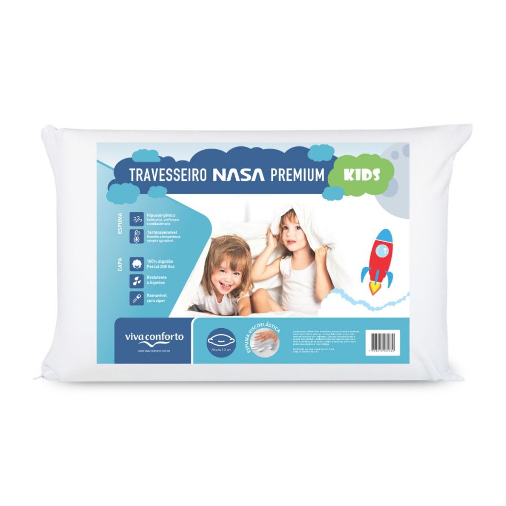 Travesseiro Nasa Premium Kids Infantil para criança Capa Impermeável Antialérgico Viva Conforto