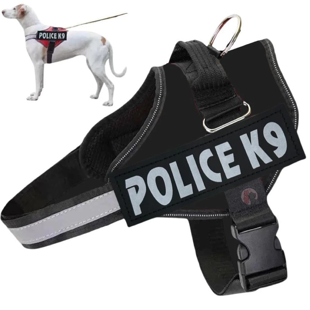 Peitoral P/Cães Policial K9 Regulável Refletivo do Gigante ao PP