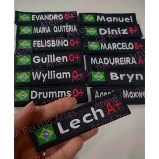 Patch Tarja, Bandeira + nome e seu tipo sanguíneo / Termocolante ou Fecho de contato
