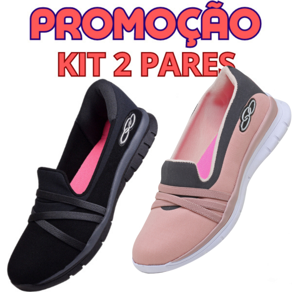 Kit 2 Pares Sapatilha Ortopédica Feminina Olymp Super Confortável Caminhada Treino Academia Promo