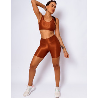 Conjunto Top Regata + Bermuda Meia Coxa Canelado Mais Comprida Top Com Bojo Removível Suplex Academia Crossfit em Oferta na Shopee