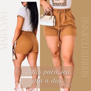 Short Feminino Alfaiataria Cordinha Trançado com Bolso