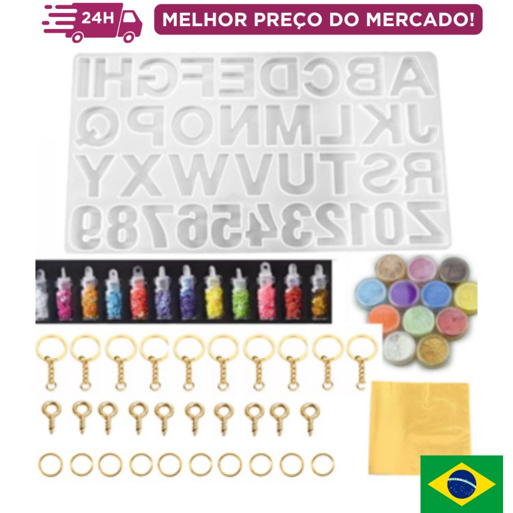 63 peças kit artesanato resina epóxi molde letra mica pigmento folha dourada argola italiana mini pitão diy alfabeto