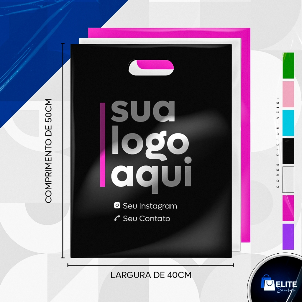 Sacolas Plásticas 40x50 Personalizadas Com Logo p/ lojas Alça Vazada/Boca de Palhaço em Oferta na Shopee