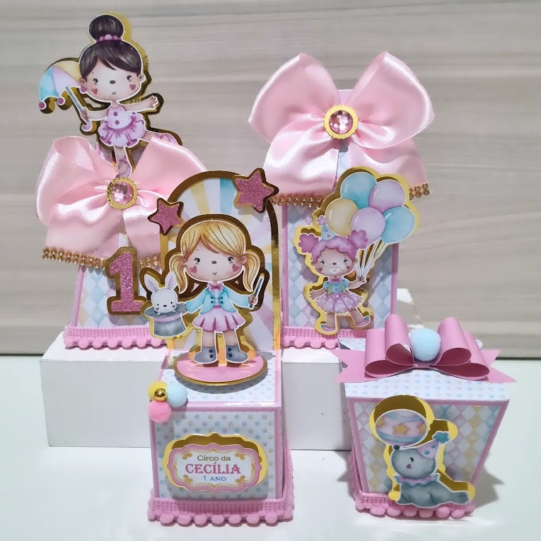 Kit Lembrancinhas Circo Rosa Personalizados Decoração Festa infantil Caixinha Circo Rosa Aquarelado Papelaria Circo Rosa