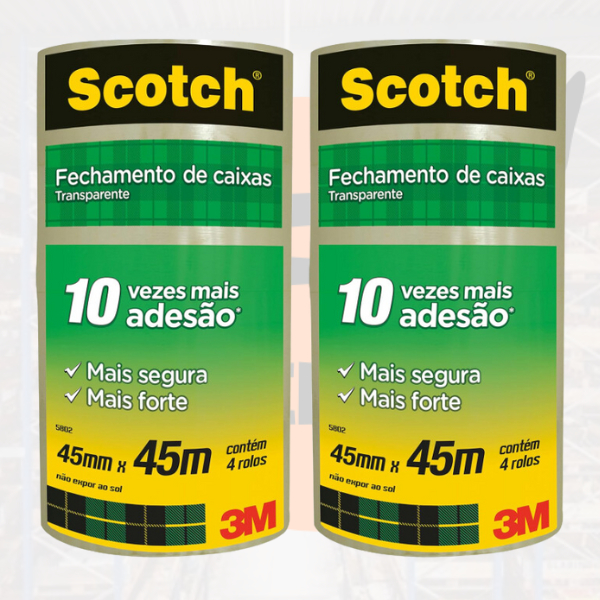 Kit Com 2 Embalagem Fita Adesiva Empacotamento Scotch Transparente 45mm X 45m 3m - Embalagem Com 4 Uni ( 8 Unidades )